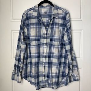 OLD NAVY blue & white plaid flannel top